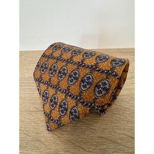 Christian Dior Monsieur Vintage Silk Tie Gold Navy Medallion Geometric Pattern